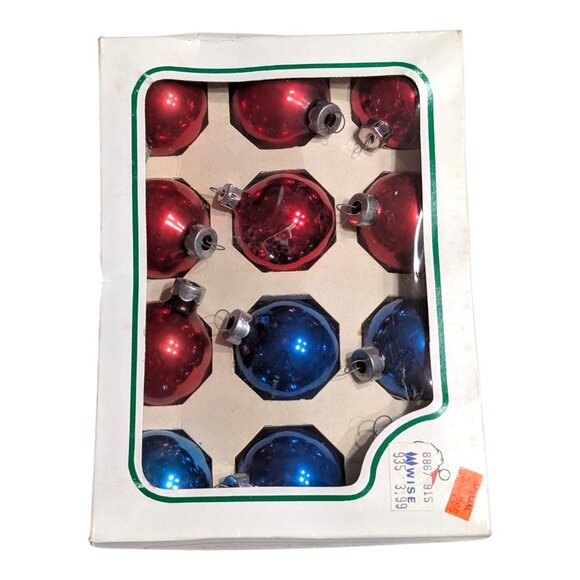 Vintage Santa Land Shiny Brite Glass Round Ornaments 12pk 1.5" Red/Blue - Picture 4 of 6